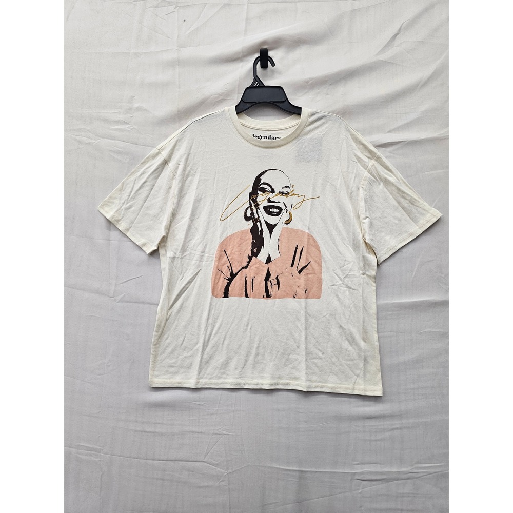 Legendary Rootz Womens Portrait Art Graphic T-Shirt Ivory Cotton Size Small